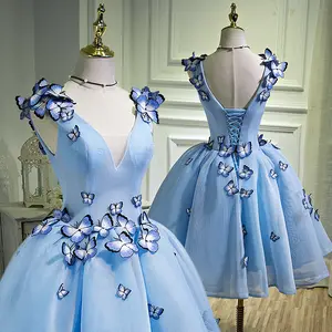 2023 OEM Chorus Dance Performance Suit Sky Blue Butterfly Bridesmaid Evening Prom Indian Dresses Patterns for Wedding Bridesmaid