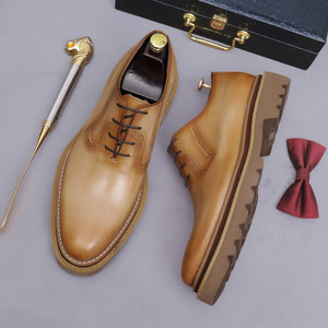 Formal leather shoes - men's genuine leather derby with carved patterns and <b>matte</b> finish - retro gentleman's shoes - Product Image 4