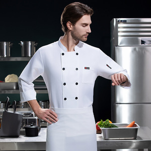 Combinaisons de <span class=keywords><strong>chef</strong></span> haut de gamme à manches longues en polyester avec fermeture à boutons, pour hôtel, restauration, cantine, <span class=keywords><strong>cuisine</strong></span>, automne-hiver, imprimées - Product Image 3