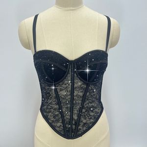 Fashion Hollow Lace <strong>Sequin</strong> Camisole Transparent Sleeveless <strong>Crop</strong> <strong>Tops</strong> Streetwear Tanks Lace <strong>Sequin</strong> Corset Ladies - Product Image 3
