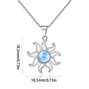 Collar con Colgante de Larimar con Diseño de Rayos de <span class=keywords><strong>Sol</strong></span> - Gema Azul Cielo y Rayos de Plata Curvos |   Joyería Casual de Verano, Regalos al por Mayor - Product Image 2