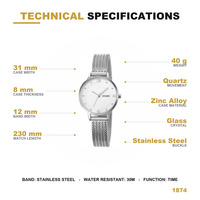 Montres à quartz SKMEI 1874 pour femmes, montre-bracelet simple pour un usage quotidien, pour les employées de bureau, montre décontractée pour un usage quotidien professionnel