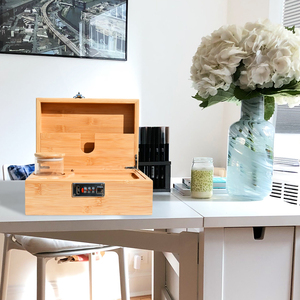 <b>Large</b> Size Bamboo Decorative Box Wood Stash Box Rolling Tray <b>Jar</b> Rolling Kit Lockable Storage - Product Image 6