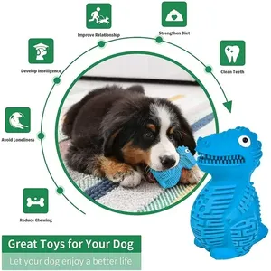 Jouet à mâcher indestructible pour chien, en caoutchouc, motif dinosaure de dessin animé, durable, pour la dentition et la distribution de friandises, jouet de puzzle pour chien - Product Image 3