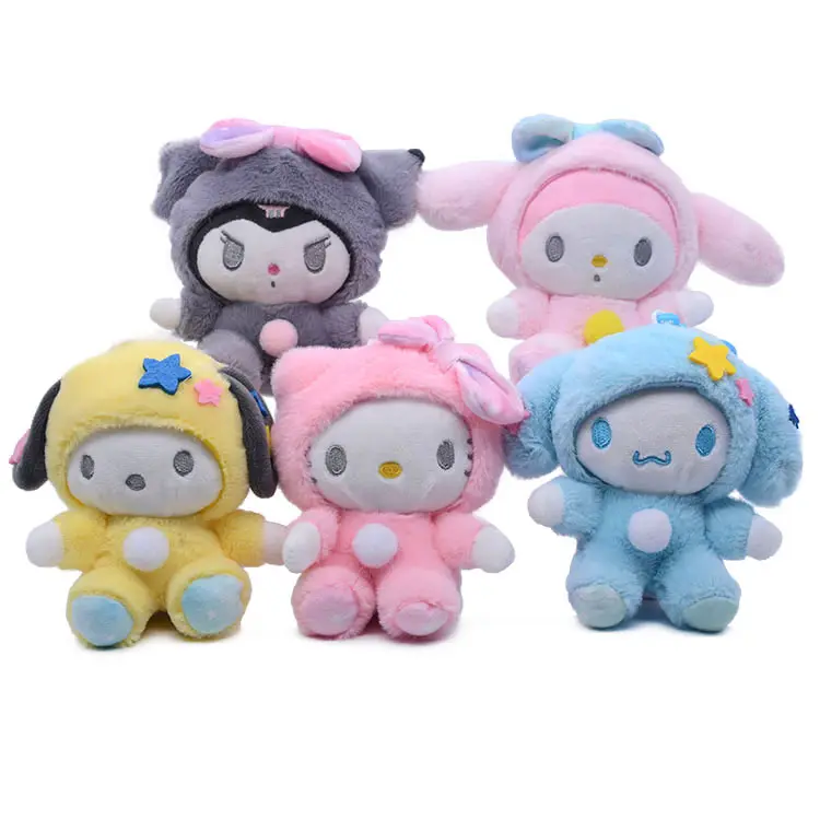 11cm Sanrio किट्टी मेरा मेलोडी Kuromi आलीशान गुड़िया चाबी का गुच्छा मोबाइल फोनों Kawaii प्यारा किट बिल्ली बस्ता लटकन फोन बैग सामान खिलौने