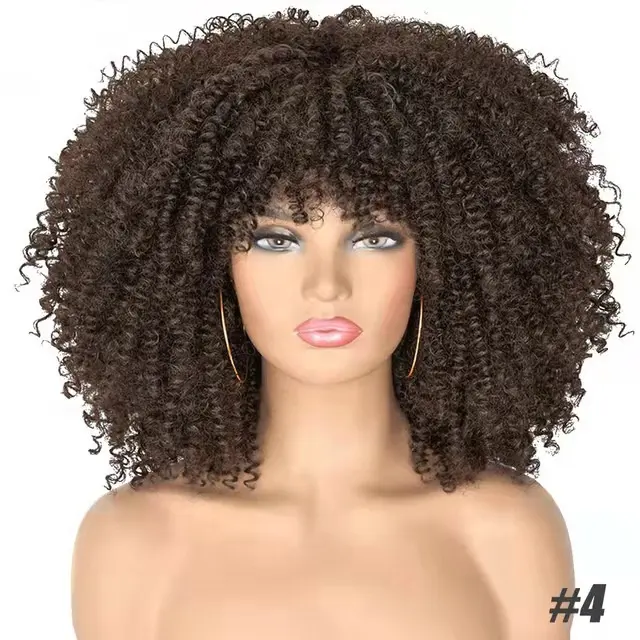 Whole Sale Best Selling Wig Hair Products Short Synthetic Popular Afro Cheap With Bangs Afro Kinky Curly Wigs For Black Women