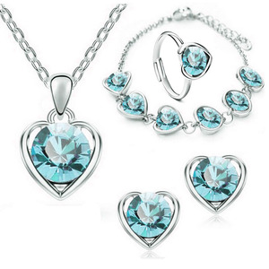 New 2026 Wholesale <b>Crystal</b> Jewelry <b>Set</b> 4PCS/<b>Sets</b> Love Heart Pendant Necklaces Bracelet Earrings Rings Jewelry <b>Set</b> - Product Image 4