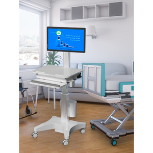 Mobile Ward Round Cart With Monitor Adjustable Height 2 Layers Plastic Hospital Furniture H1 PU - Product Image 2