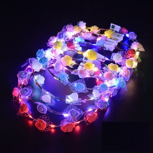 DAMAI LED Flower Headband Crown Halloween Glow in <b>the</b> Dark Party Supplies Wreath Headdress LED <b>Light</b> up Dress up Wedding - Product Image 4