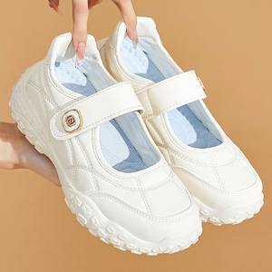 Chaussures pour femmes à lacets Velcro, chaussures basses confortables à semelle souple, chaussures plates décontractées blanches, baskets décontractées - Product Image 4