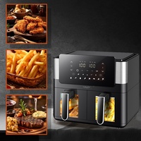 Friteuse à air multifonction à double panier de 12 L, grande capacité, en acier inoxydable, avec écran tactile et fenêtre de visualisation, conforme aux normes européennes
