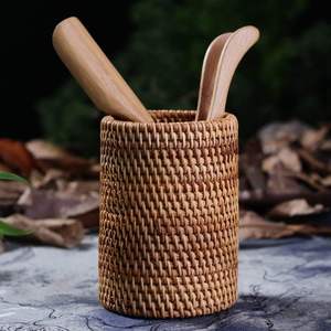 Portalápices de Ratán Natural Tejido, Organizador de Escritorio, Porta Utensilios Redondo para Restaurante, Hotel y Decoración del Hogar - Product Image 3