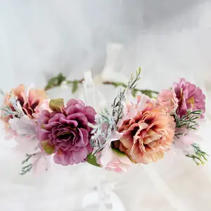 B0437 silk fake floral wedding beautiful head hawaiian foam flowers leis wreaths decorations artificial Hawaiian flower wreath