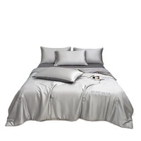 Parure de lit quatre pièces en soie glacée rafraîchissante pour l'été, garnissage en fibre de polyester, style moderne et minimaliste, idéale pour les étudiants