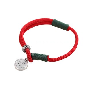 Red <b>Rope</b> Smiley Face <b>Bracelet</b> 999 Pure Silver Handmade Braided Unisex Gift Jewelry - Product Image 5