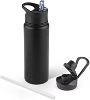 Bouteille d'eau isotherme de 24 oz avec couvercle à paille et bouches larges, bouteilles d'eau de sport en acier inoxydable, double paroi sous vide