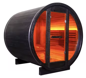 Nouveau style de sauna sec en bois de cèdre rouge imperméable, sauna rond en forme de tonneau à infrarouge lointain pour cour extérieure, pour 4 personnes - Product Image 2