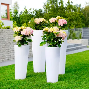 light up solar charging illuminated large plastic led flower pots stand planters for garden patio restaurant landscape hotel