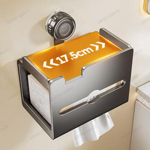 Porte-papier toilette rectangulaire auto-adhésif Blue Vine, couleur gris anthracite, moderne, fixation murale sans perçage, étagère de salle de bain - Product Image 2