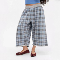 Pantalon large à carreaux pour femme, taille élastique, coupe décontractée, style décontracté, longueur genou, idéal pour l'automne