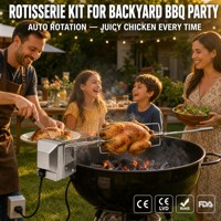 Kit Moteur de Rôtissoire en Acier Inoxydable avec Fourches Réglables pour Barbecue, Prises EU US UK AU, pour Grillades Extérieures