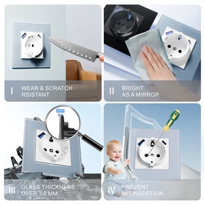 EU Standard 16A 250V 86*86 German Schuko Wall Socket with Fast Charging PD20W Type-A Type-C USB <strong>Port</strong> Tempered Glass Panel - Product Image 4