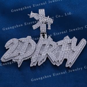 Liontin Hip Hop Berlian Moissanite VVS Custom Perak S925 Emas Solid 9k 10k 14k 18k Huruf Kursif Bertabur Batu - Product Image 2