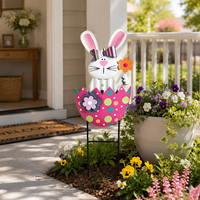 Piquets de jardin en métal résistants aux intempéries, motif lapin mignon et œuf de Pâques, décorations de jardin de Pâques pour pelouse et patio extérieurs