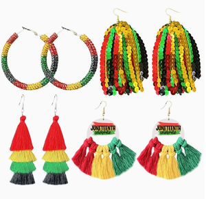 Pendientes de Aro con Borlas Multimaterial de Color Africano para Celebración del Día de la Liberación Negra, Juneteenth, Pendientes de Moda para Mujer - Product Image 2