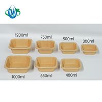 Respectueux de l'environnement biologique, récipient carré en papier kraft de toutes tailles, bol avec couvercle pour emballage alimentaire, boîte à lunch