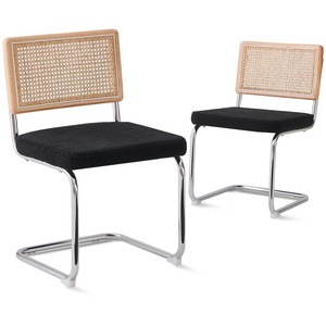Marrone imbottito in Rattan naturale <span class=keywords><strong>cucina</strong></span> <span class=keywords><strong>sedie</strong></span> accento senza braccioli sedia laterale con gambe in metallo cromato per soggiorno camera da letto - Product Image 2