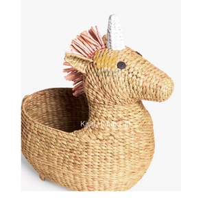 Cesta de almacenamiento hecha a mano con forma de unicornio, de mimbre de jacinto de agua, para decoración de habitación infantil, Vietnam - Product Image 1
