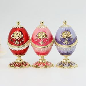 SHINNYGIFTSハンドメイドピューターメタルクラフトロイヤルロマンチックバレンタインデーギフトメタルエナメルローズデザインファベルジエッグトリンケットボックス - Product Image 5