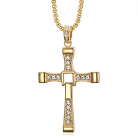 Kalung Salib Fast and Furious Berbahan Zirkon, Perhiasan Kristen Religius, Lapis Emas 18K, Baja Anti Karat, Liontin untuk Pria, Cocok untuk Pesta