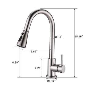 Robinet de cuisine DB en acier inoxydable brossé avec douchette extractible, monocommande, à poser sur comptoir, style européen moderne - Product Image 3