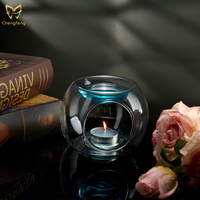 Brûleur d'huiles essentielles en verre à double paroi, 90 ml, diffuseur d'aromathérapie en verre borosilicate pour cire fondue et bougie chauffe-plat