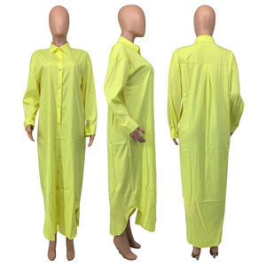 <span class=keywords><strong>Camicia</strong></span> Vestito <span class=keywords><strong>Maxi</strong></span> di Alta Qualità in Tinta Unita Taglie Forti per Donna con Maniche Lunghe e Bottoni - Product Image 6