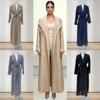 Abaya plissée texturée de luxe traditionnelle du Moyen-Orient, style Miyake, avec gaufrage floral intégral, col large, manteau ouvert, vêtement islamique