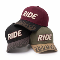 Casquette de baseball ToughRhino personnalisée à 5 panneaux avec broderie 3D en relief et imprimé flamme, profil moyen, structurée, en coton, style sport, fermeture snapback