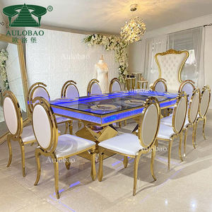 طاولة طعام زجاجية عصرية مستوردة بإضاءة LED، طاولة زجاجية طويلة - Product Image 5