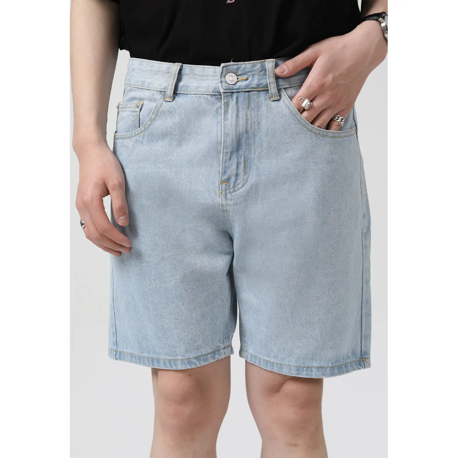 Pantalones cortos de mezclilla para hombre, Shorts ajustados informales con tendencia personalizada, Vaqueros cortos cónicos