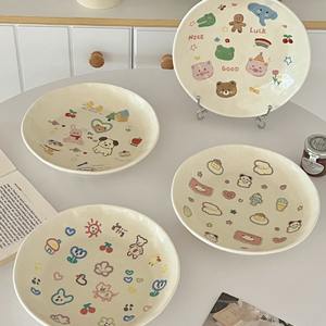 Lelyi céramique beau dessin animé Graffiti assiette <span class=keywords><strong>en</strong></span> céramique mignon Ins assiette plat <span class=keywords><strong>pour</strong></span> fête assiette de fruits - Product Image 1