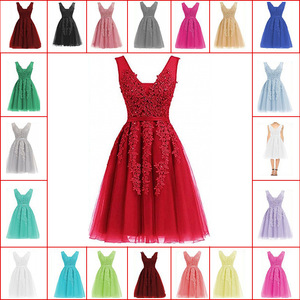European American Style Applique Evening Dress V Neck Sleeveless Short Bridesmaid Dress Wedding Formal Dress - Product Image 5