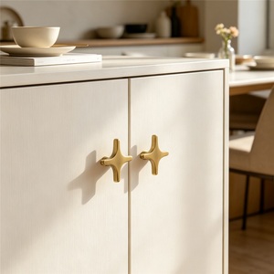 Poignée étoile croisée minimaliste moderne, style minimaliste, luxe léger, pour tiroir, armoire, porte, à trou unique, en zinc, 96 mm, pour commodes - Product Image 1