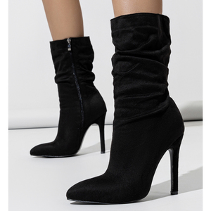 Nouvelles Bottes Courtes Peep Toe Grande Taille 42 à Talon Fin et Bout Pointu, Effet Froissé Naturel, Tendance et Polyvalentes pour l'Été en Maille - Product Image 1