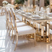 Ensemble de table et de chaises de salle à manger d'hôtel en acier inoxydable et verre trempé, style moderne et luxueux, pour les mariages, les événements et les fêtes