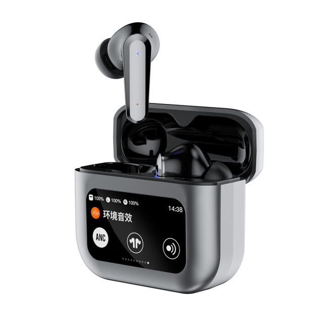 2025 New Design Digital Display LCD Screen Touch Control Q30 ANC Wireless Earbuds BT5.3 with LED Battery Indicator