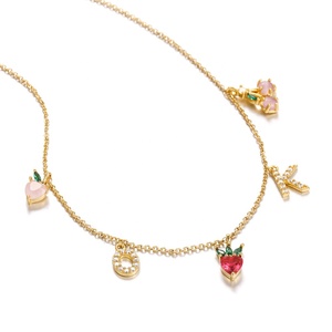 Collana girocollo con alfabeto arabo placcato oro 18 carati con lettera di frutta pavimentata con nome personalizzato - Product Image 6