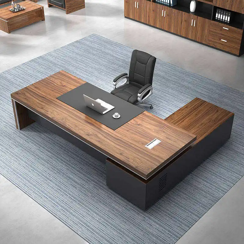 Moderne Eenvoudige Stijl Mdf Massief Houten Materiaal L Vorm Baas Ceo Manager Tafel Kantoor Executive Desk Met Kast