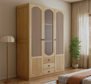 カスタムフルハウスキャビネット、床から天井までのフルウォール、グレーの6ドアワードローブ、寝室用家具、ラタンワードローブ - Product Image 3